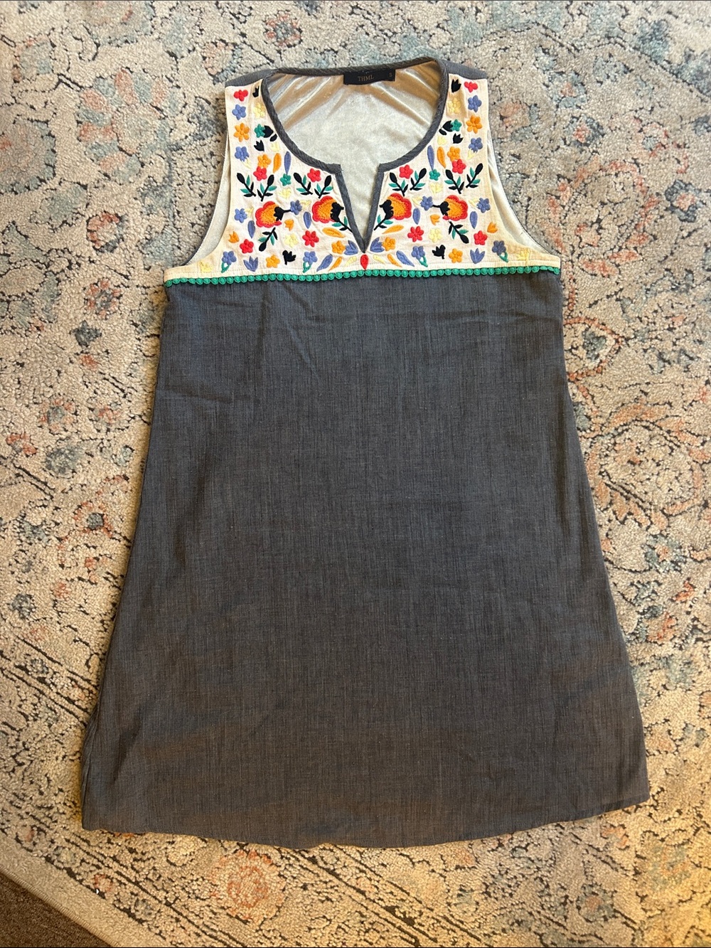 THML Gray Dress with Multicolor Embroidered Yoke